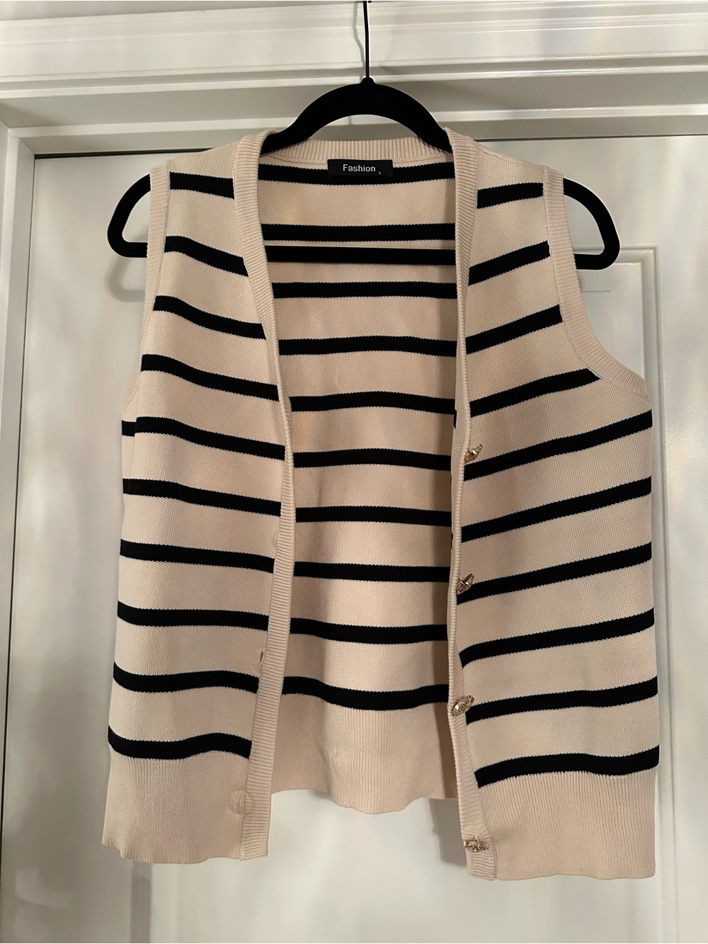 Beige & Black Striped Sleeveless Sweater Vest